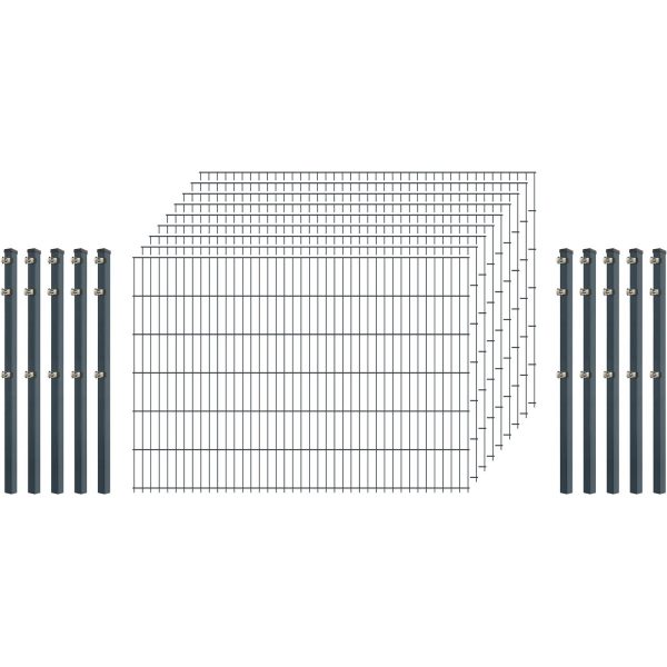 Einsteiger-Zaunset 5/4/5 Doppelstab 9 Matten + 10 Pfosten 250/123 cm Anthrazit