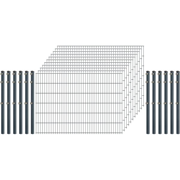 Einsteiger-Zaunset 5/4/5 Doppelstab 11 Matten + 12 Pfosten 250/123 cm Anthrazit