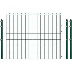 Einsteiger-Zaunset 5/4/5 Doppelstab 2 Matten + 3 Pfosten 250/143 cm Dunkelgrün