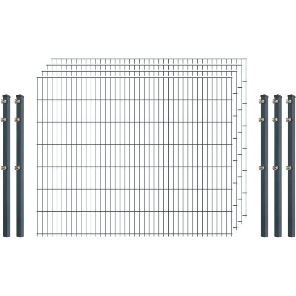 Einsteiger-Zaunset 5/4/5 Doppelstab 4 Matten + 5 Pfosten 250/143 cm Anthrazit