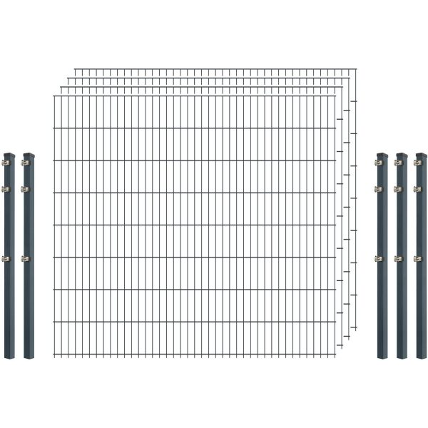 Einsteiger-Zaunset 5/4/5 Doppelstab 4 Matten + 5 Pfosten 250/163 cm Anthrazit