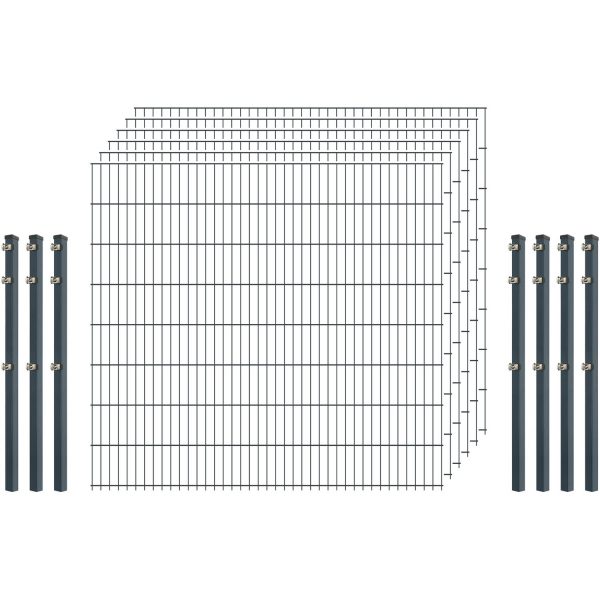 Einsteiger-Zaunset 5/4/5 Doppelstab 6 Matten + 7 Pfosten 250/163 cm Anthrazit