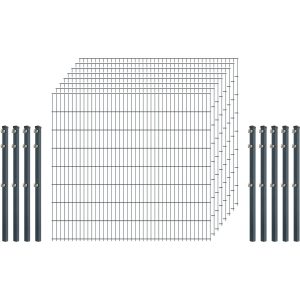 Einsteiger-Zaunset 5/4/5 Doppelstab 8 Matten + 9 Pfosten 250/163 cm Anthrazit