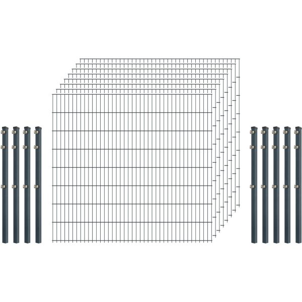 Einsteiger-Zaunset 5/4/5 Doppelstab 8 Matten + 9 Pfosten 250/163 cm Anthrazit