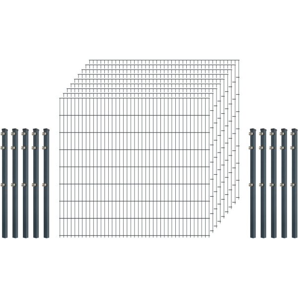 Einsteiger-Zaunset 5/4/5 Doppelstab 9 Matten + 10 Pfosten 250/163 cm Anthrazit