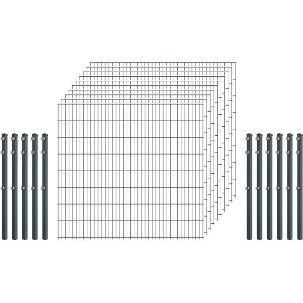 Einsteiger-Zaunset 5/4/5 Doppelstab 10 Matten +11 Pfosten 250/163 cm Anthrazit