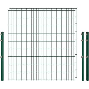 Einsteiger-Zaunset 5/4/5 Doppelstab 2 Matten + 3 Pfosten 250/183 cm Dunkelgrün