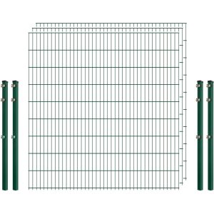 Einsteiger-Zaunset 5/4/5 Doppelstab 3 Matten + 4 Pfosten 250/183 cm Dunkelgrün