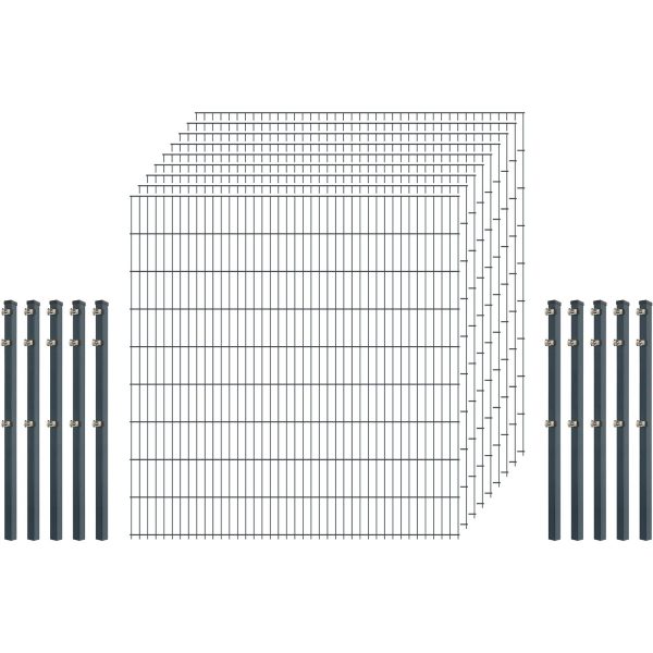 Einsteiger-Zaunset 5/4/5 Doppelstab 9 Matten + 10 Pfosten 250/183 cm Anthrazit