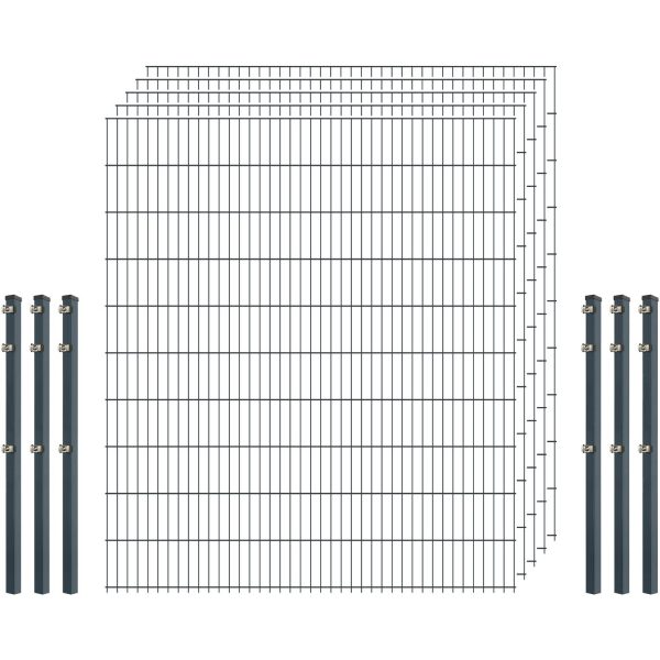 Einsteiger-Zaunset 5/4/5 Doppelstab 5 Matten + 6 Pfosten 250/203 cm Anthrazit