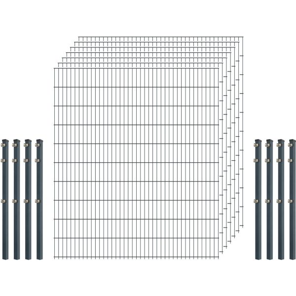 Einsteiger-Zaunset 5/4/5 Doppelstab 7 Matten + 8 Pfosten 250/203 cm Anthrazit