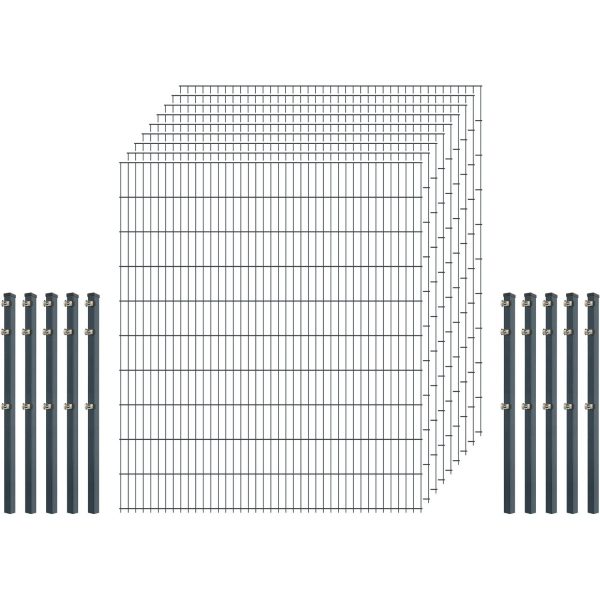 Einsteiger-Zaunset 5/4/5 Doppelstab 9 Matten + 10 Pfosten 250/203 cm Anthrazit