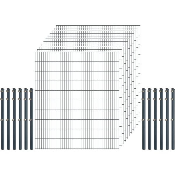 Einsteiger-Zaunset 5/4/5 Doppelstab 11 Matten + 12 Pfosten 250/203 cm Anthrazit