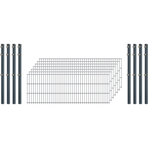 Standard-Zaunset 6/5/6 Doppelstab 7 Matten + 8 Pfosten 250/63 cm Anthrazit