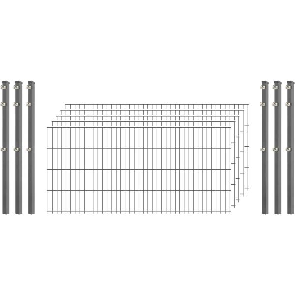 Standard-Zaunset 6/5/6 Doppelstab 5 Matten + 6 Pfosten 250/83 cm Verzinkt