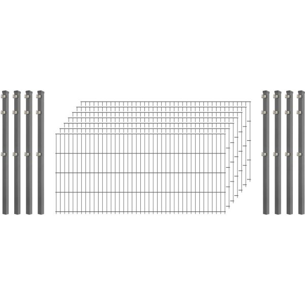 Standard-Zaunset 6/5/6 Doppelstab 7 Matten + 8 Pfosten 250/83 cm Verzinkt