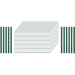 Standard-Zaunset 6/5/6 Doppelstab 10 Matten +11 Pfosten 250/103 cm Dunkelgrün