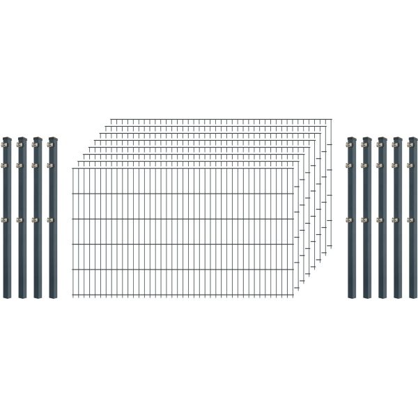 Standard-Zaunset 6/5/6 Doppelstab 8 Matten + 9 Pfosten 250/103 cm Anthrazit