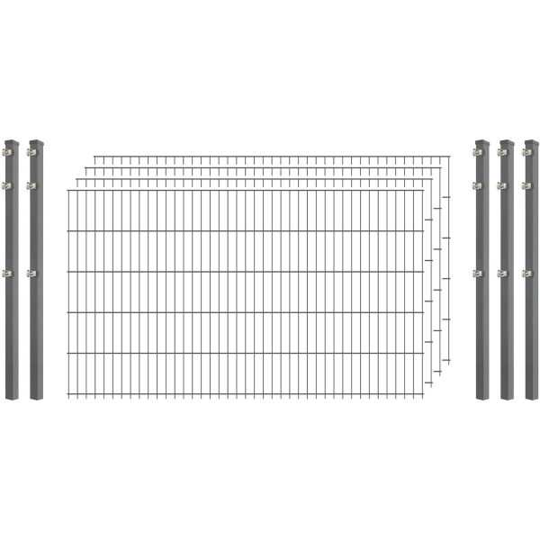 Standard-Zaunset 6/5/6 Doppelstab 4 Matten + 5 Pfosten 250/103 cm Verzinkt