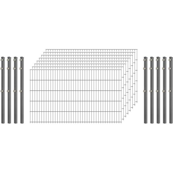 Standard-Zaunset 6/5/6 Doppelstab 8 Matten + 9 Pfosten 250/103 cm Verzinkt