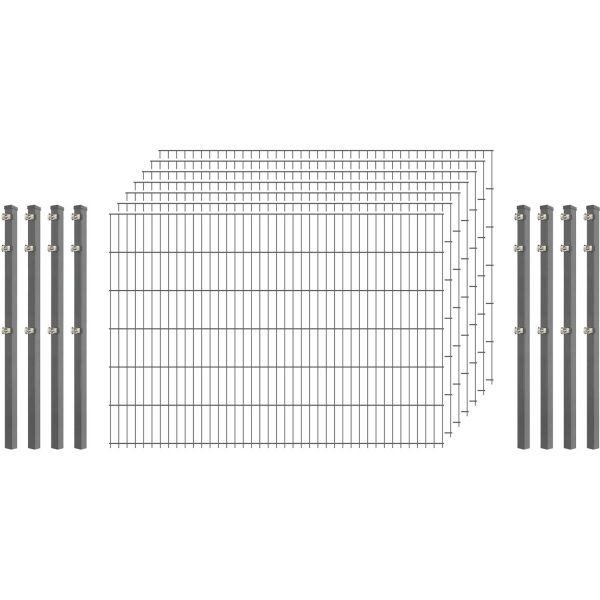 Standard-Zaunset 6/5/6 Doppelstab 7 Matten + 8 Pfosten 250/123 cm Verzinkt