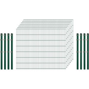 Standard-Zaunset 6/5/6 Doppelstab 7 Matten + 8 Pfosten 250/143 cm Dunkelgrün