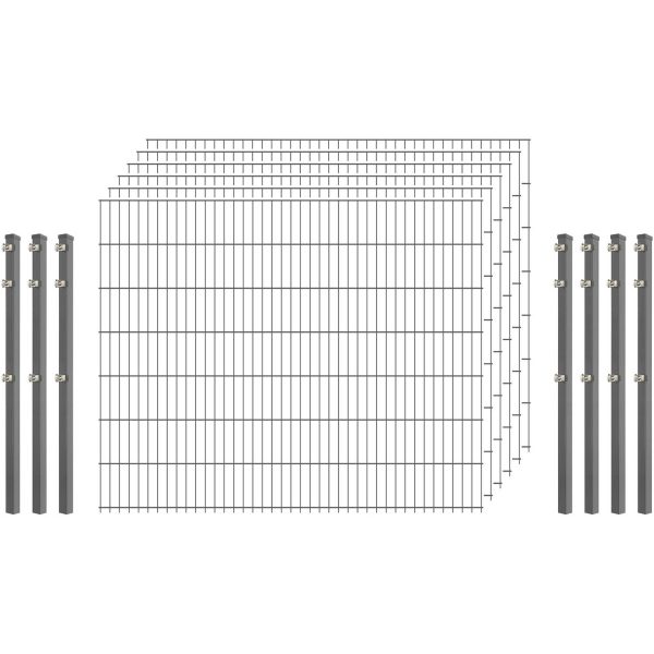 Standard-Zaunset 6/5/6 Doppelstab 6 Matten + 7 Pfosten 250/143 cm Verzinkt