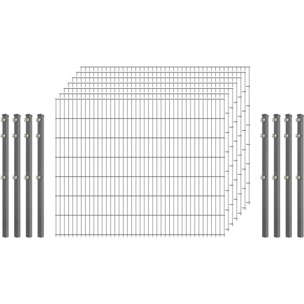 Standard-Zaunset 6/5/6 Doppelstab 7 Matten + 8 Pfosten 250/143 cm Verzinkt