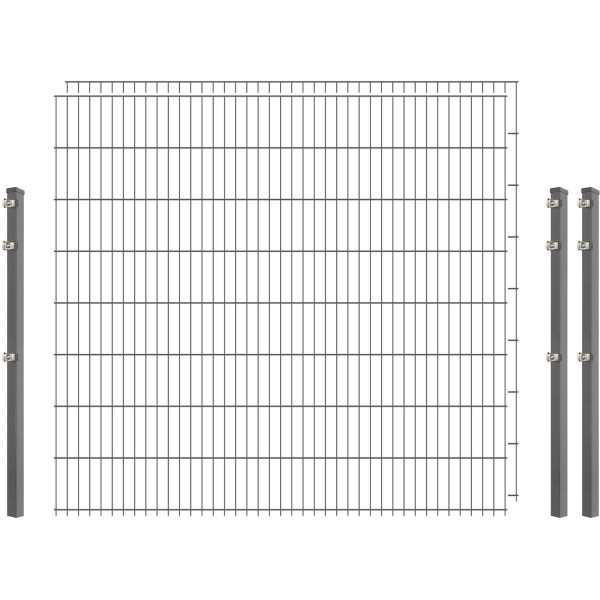 Standard-Zaunset 6/5/6 Doppelstab 2 Matten + 3 Pfosten 250/163 cm Verzinkt