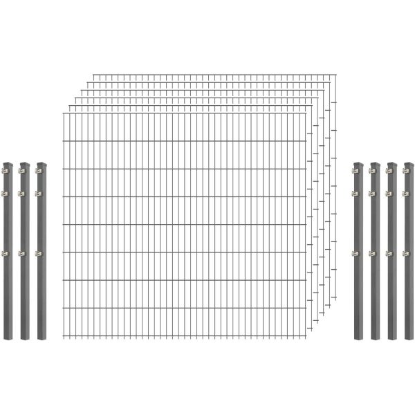 Standard-Zaunset 6/5/6 Doppelstab 6 Matten + 7 Pfosten 250/163 cm Verzinkt