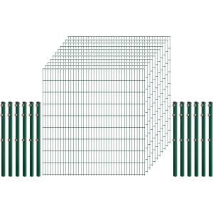 Standard-Zaunset 6/5/6 Doppelstab 11 Matten + 12 Pfosten 250/183 cm Dunkelgrün