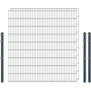 Standard-Zaunset 6/5/6 Doppelstab 2 Matten + 3 Pfosten 250/183 cm Anthrazit