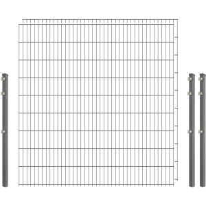 Standard-Zaunset 6/5/6 Doppelstab 2 Matten + 3 Pfosten 250/183 cm Verzinkt