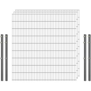 Standard-Zaunset 6/5/6 Doppelstab 3 Matten + 4 Pfosten 250/183 cm Verzinkt