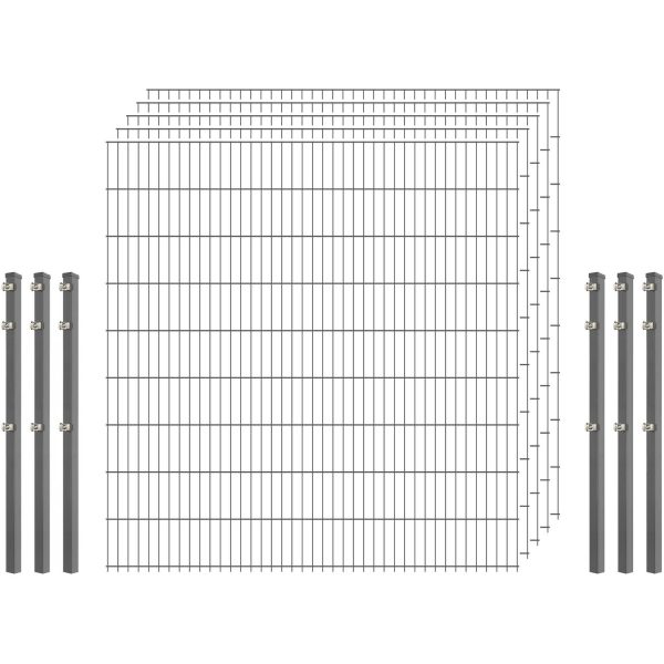 Standard-Zaunset 6/5/6 Doppelstab 5 Matten + 6 Pfosten 250/183 cm Verzinkt