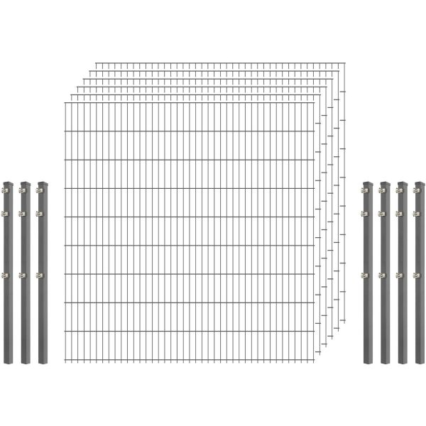 Standard-Zaunset 6/5/6 Doppelstab 6 Matten + 7 Pfosten 250/183 cm Verzinkt