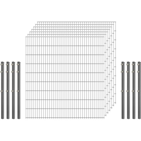 Standard-Zaunset 6/5/6 Doppelstab 7 Matten + 8 Pfosten 250/183 cm Verzinkt