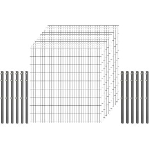 Standard-Zaunset 6/5/6 Doppelstab 11 Matten + 12 Pfosten 250/183 cm Verzinkt