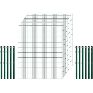 Standard-Zaunset 6/5/6 Doppelstab 10 Matten +11 Pfosten 250/203 cm Dunkelgrün