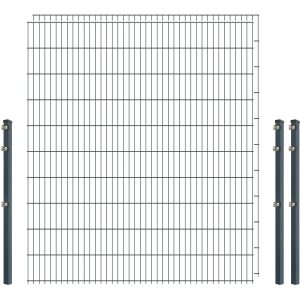 Standard-Zaunset 6/5/6 Doppelstab 2 Matten + 3 Pfosten 250/203 cm Anthrazit