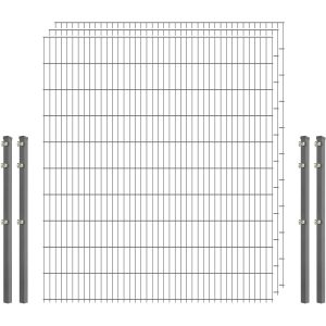 Standard-Zaunset 6/5/6 Doppelstab 3 Matten + 4 Pfosten 250/203 cm Verzinkt