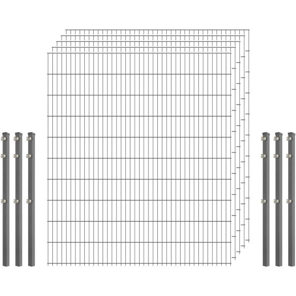 Standard-Zaunset 6/5/6 Doppelstab 5 Matten + 6 Pfosten 250/203 cm Verzinkt