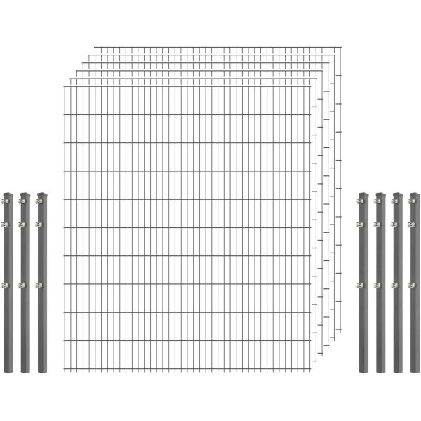 Standard-Zaunset 6/5/6 Doppelstab 6 Matten + 7 Pfosten 250/203 cm Verzinkt