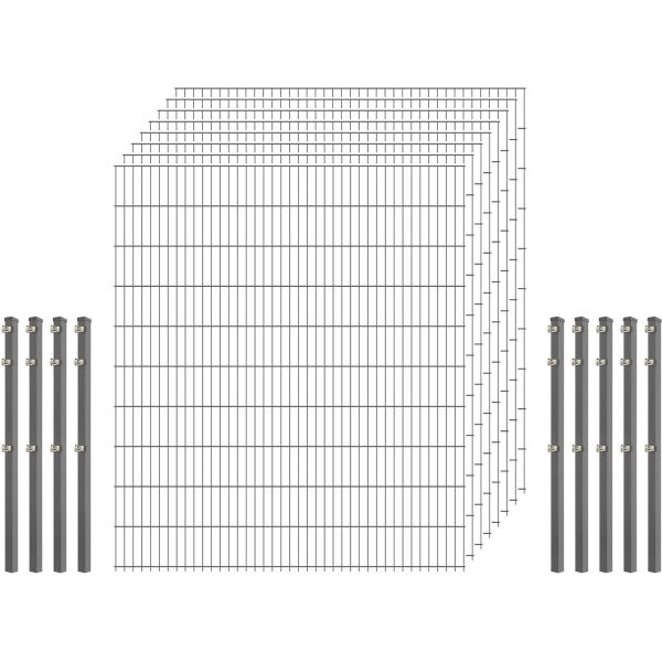 Standard-Zaunset 6/5/6 Doppelstab 8 Matten + 9 Pfosten 250/203 cm Verzinkt