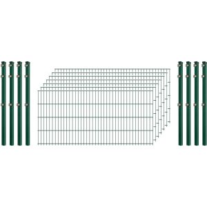 Standard-Zaunset 6/5/6 Doppelstab 7 Matten + 8 Pfosten 200/83 cm Dunkelgrün