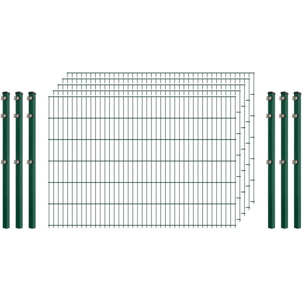 Standard-Zaunset 6/5/6 Doppelstab 5 Matten + 6 Pfosten 200/123 cm Dunkelgrün