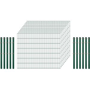 Standard-Zaunset 6/5/6 Doppelstab 10 Matten +11 Pfosten 200/143 cm Dunkelgrün