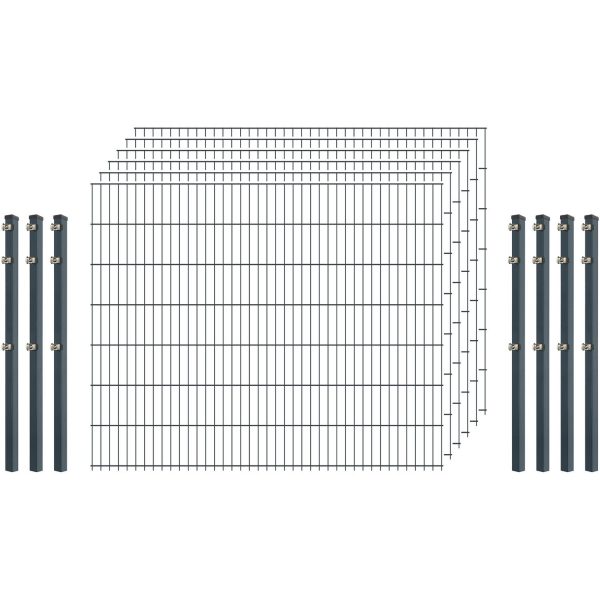 Standard-Zaunset 6/5/6 Doppelstab 6 Matten + 7 Pfosten 200/143 cm Anthrazit