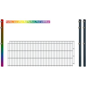 Industrie-Zaunset 8/6/8 Doppelstab 2 Matten + 3 Pfosten 250/63 cm Freie Farbwahl