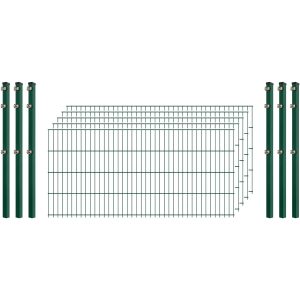 Industrie-Zaunset 8/6/8 Doppelstab 5 Matten + 6 Pfosten 250/83 cm Dunkelgrün